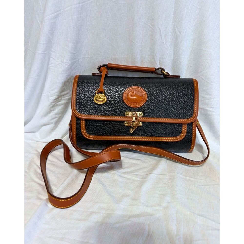 Dooney & Bourke Barrel Satchel All Weather Leather Crossbody - Black/Tan
